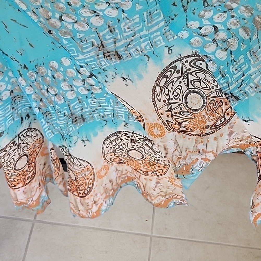 Connie's Moonlight sleeveless dress in browns & blues. With shrug jacket small - Picture 5 of 15